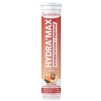 Hydra'max solution d'hydratation arôme pêche Santarome - 20 pastilles effervescentes