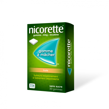 Nicorette 2mg fruits sans sucre gomme à mâcher - boite de 30 gommes