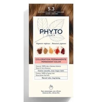 Coloration permanente 5.3 châtain clair doré Phyto - lait révélateur et crème colorante de 50ml