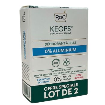 Keops déodorant à bille 0% d'aluminium RoC - offre spéciale lot de 2 roll-on 