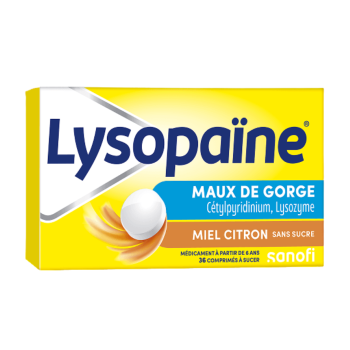 Lysopaïne sans sucre maux de gorge miel citron - 2 boites de 18 comprimés 