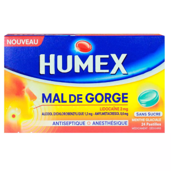 Humex mal de gorge lidocaïne menthe glaciale - boite de 24 pastilles
