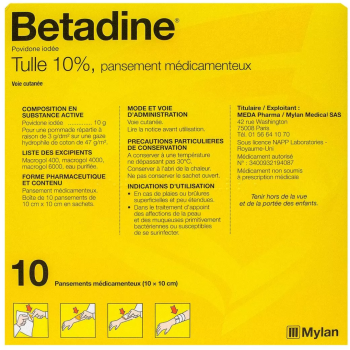 Betadine tulle 10% pansement médicamenteux - boîte de 10 pansements