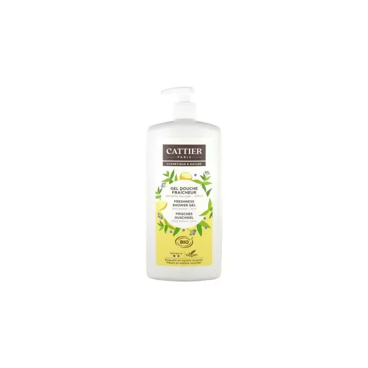 Gel douche fraîcheur verveine citrus bio Cattier - flacon-pompe de 1L