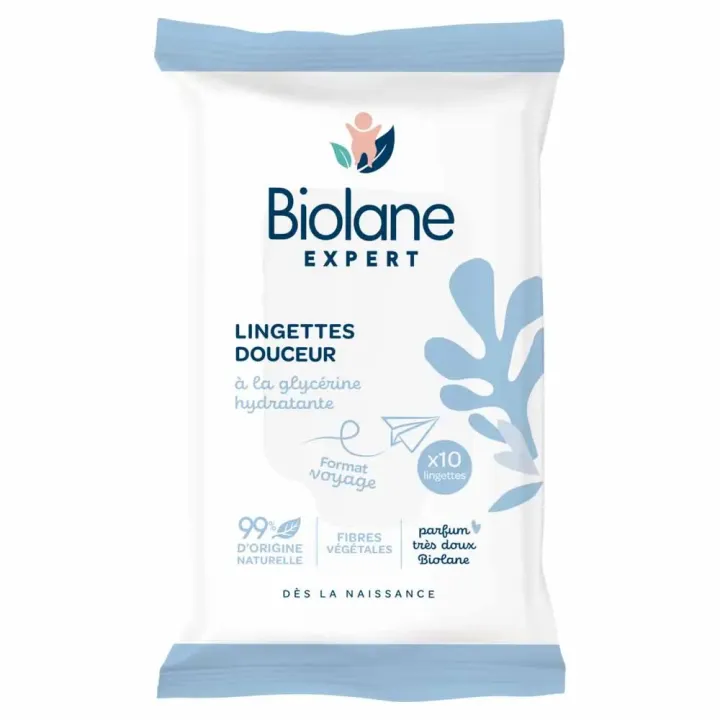 Lingettes douceur format voyage Biolane - paquet de 10 lingettes