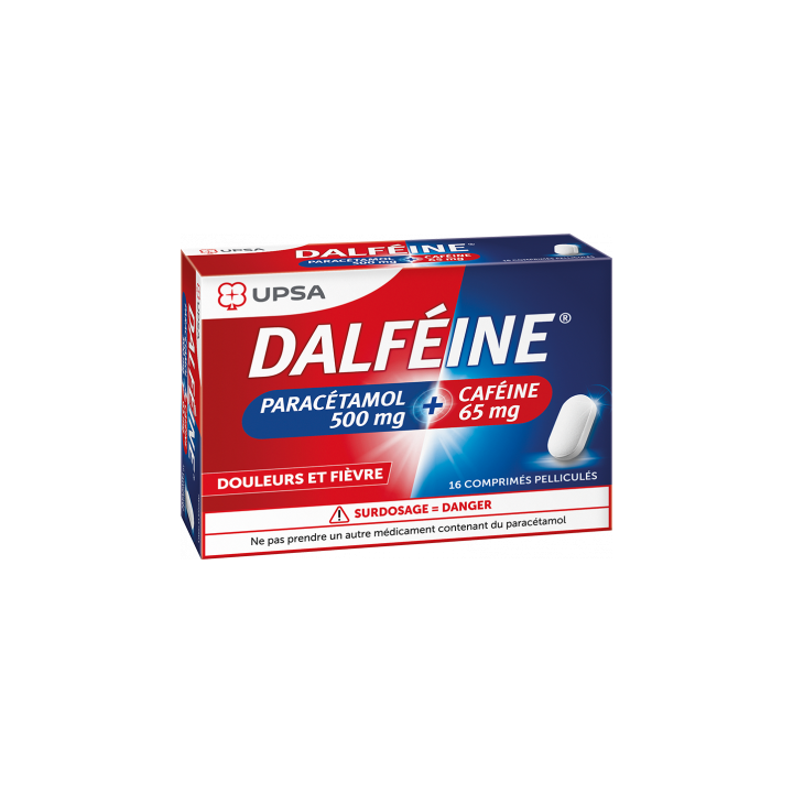 Dalféine paracétamol 500mg/caféine 65mg Upsa - boite de 16 comprimés pelliculés
