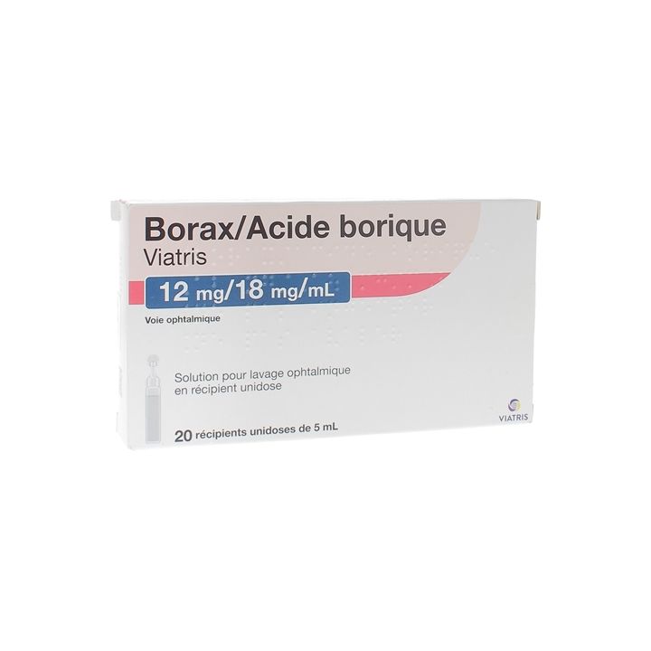 Borax/Acide Borique 12mg/18mg/ml Viatris - boîte de 20 récipients unidoses de 5ml