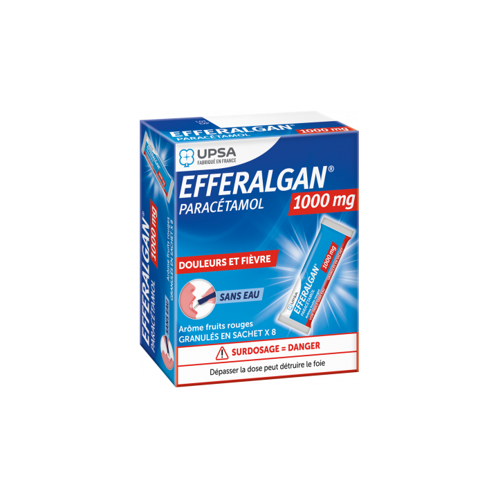 Efferalgan 1000mg arôme fruits rouges granulés en sachet Upsa - boite de 8 sachets
