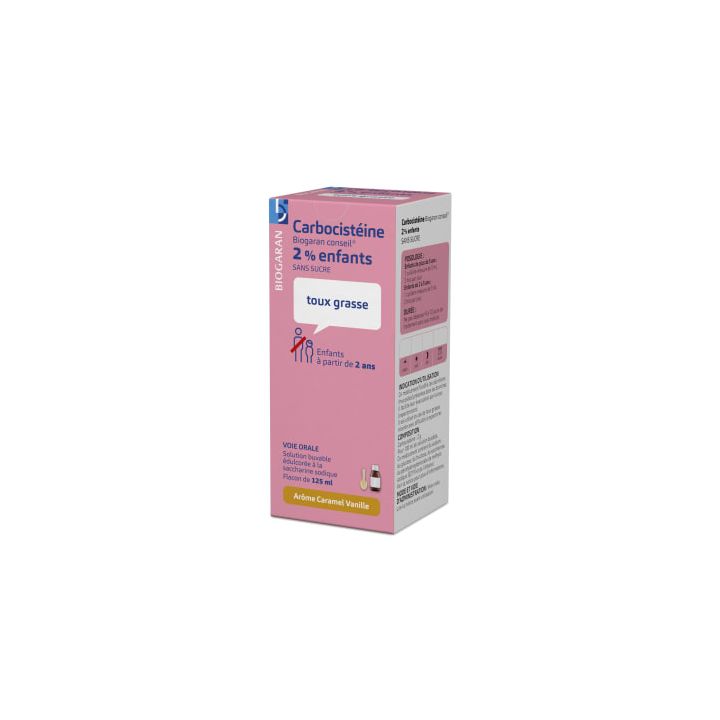 Carbocistéine Biogaran 2% enfants sans sucre - flacon de 125ml