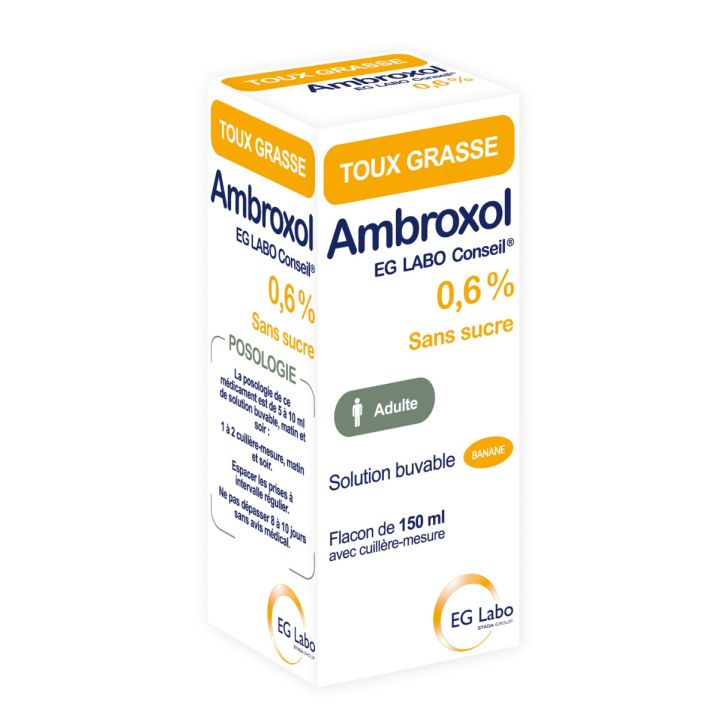 Ambroxol 0,6% sirop toux grasse sans sucre EG Labo - flacon de 150ml
