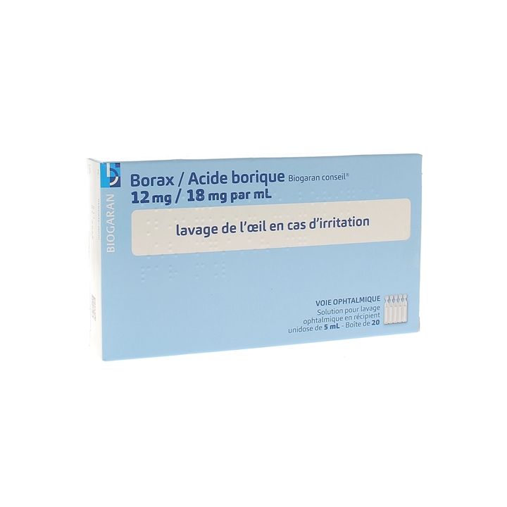 Borax Acide borique Biogaran solution pour lavage ophtalmique - boîte de 20 unidoses de 5ml