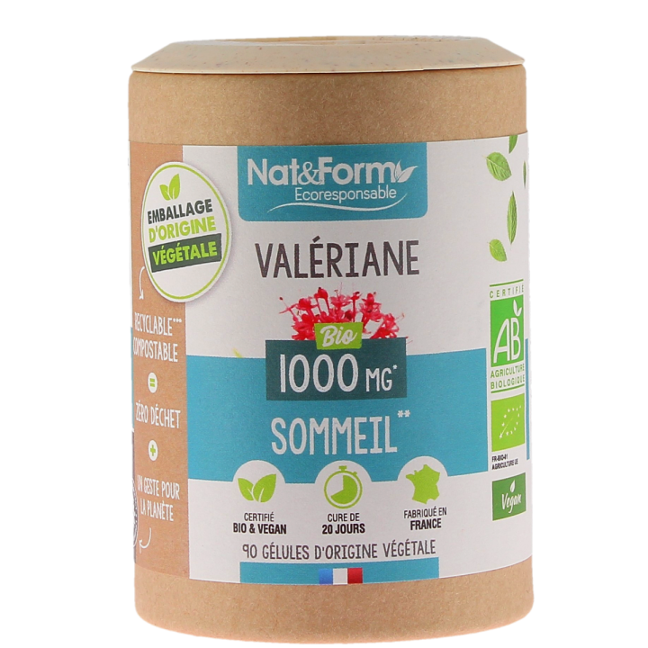 Valériane bio 1000mg Ecoresponsable Nat&Form - pot de 90 gélules