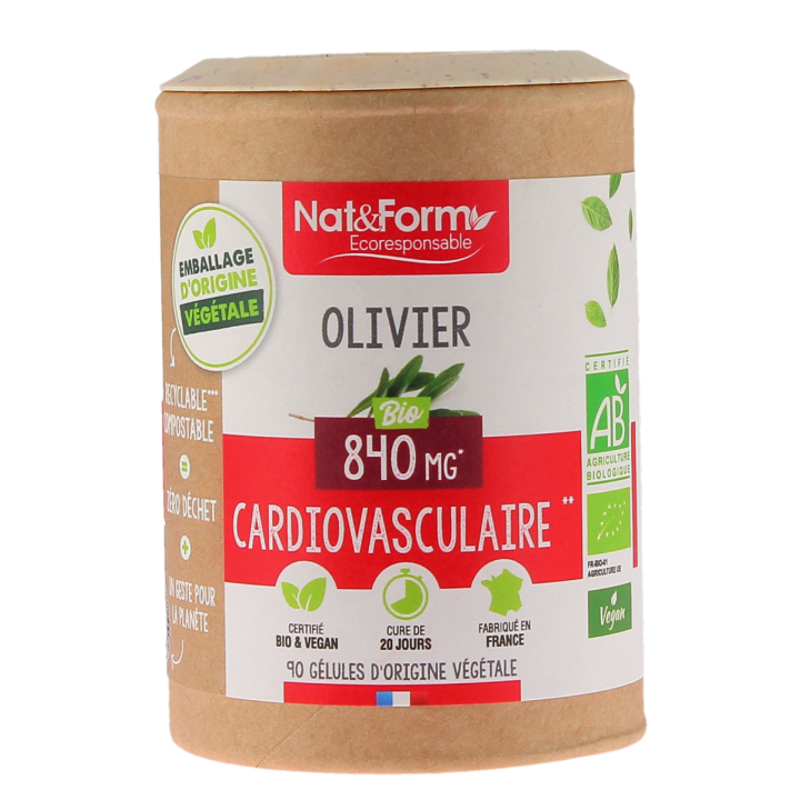 Olivier 840mg bio Ecoresponsable Nat&Form - pot de 90 gélules