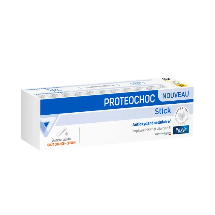 Proteochoc antioxydant cellulaire stick goût orange - citron Pileje - boîte de 6 sticks de 5ml