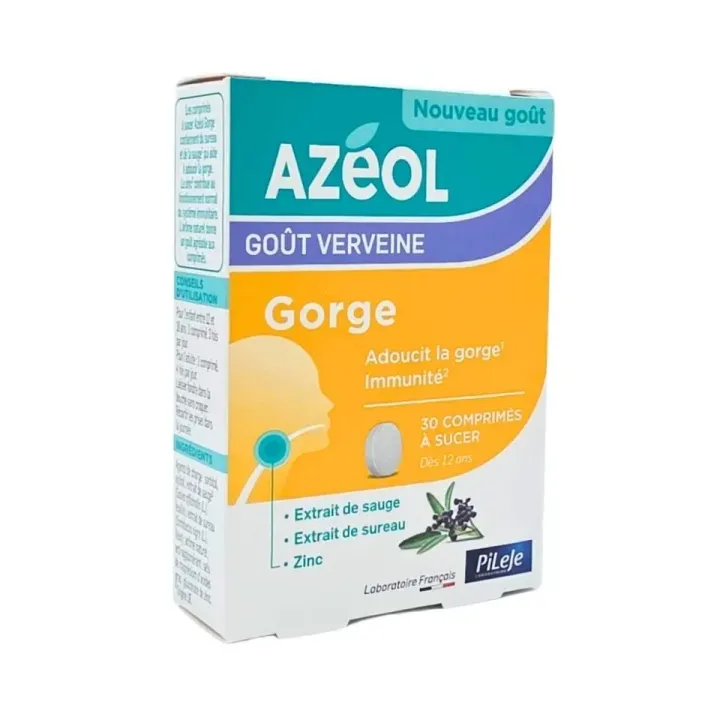 Azéol Gorge goût verveine Pileje - boîte de 30 comprimés à sucer