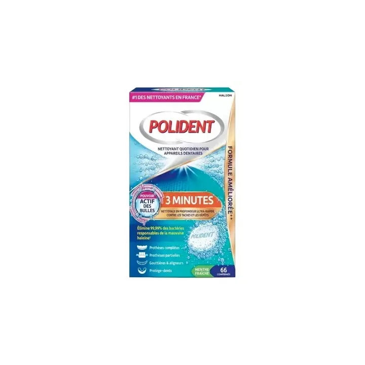 Polident nettoyant 3 minutes menthe fraîche - boite de 66 comprimés