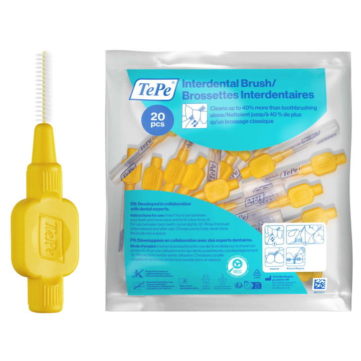 Brossettes interdentaires jaune taille 4 (0.7 mm) TePe - sachet de 20 brossettes