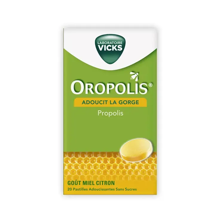 Oropolis propolis goût miel citron sans sucres Vicks - boite de 20 pastilles