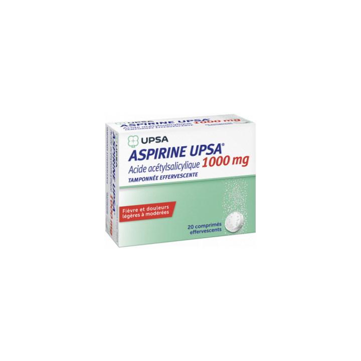 Aspirine tamponnée effervescente 1000mg comprimé effervescent Upsa - boite de 20 comprimés