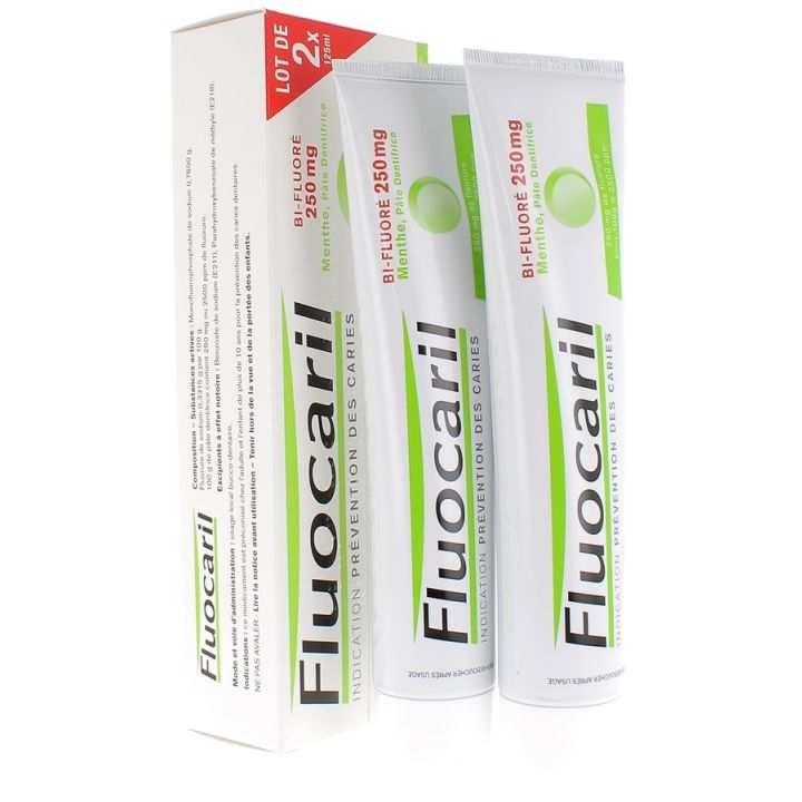 Fluocaril bi-fluoré 250 mg menthe pâte dentifrice - 2 tubes de 125  ml