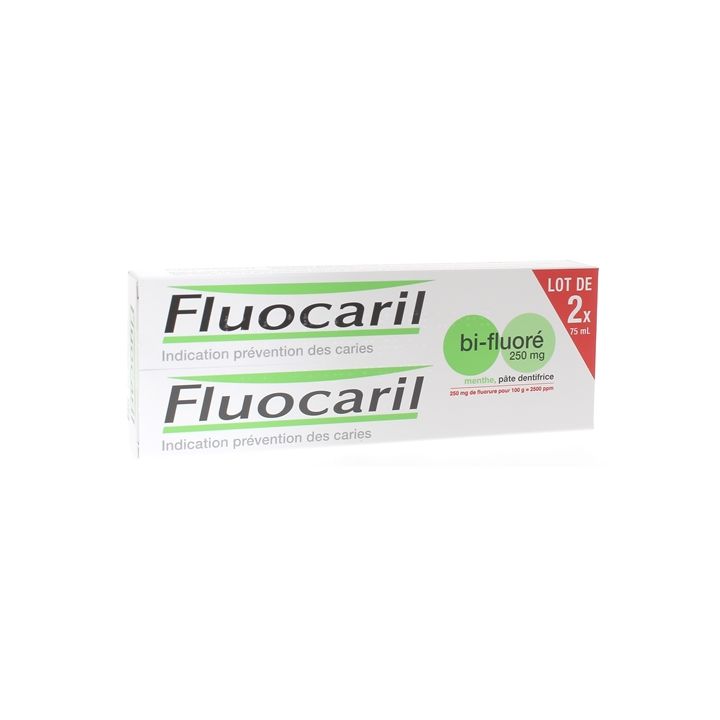 Fluocaril bi-fluoré 250 mg menthe pâte dentifrice - 2 tubes de 75  ml