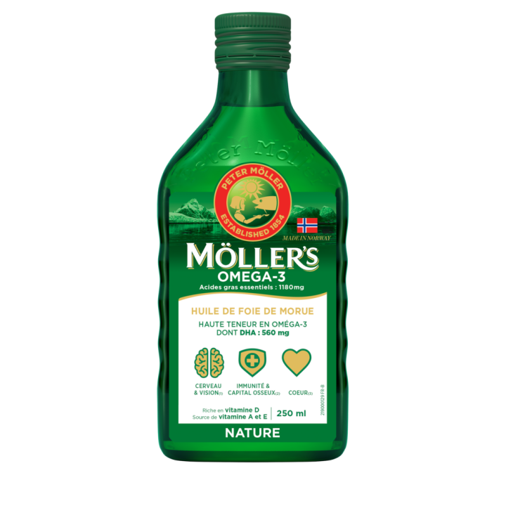 Oméga-3 huile de foie de morue sans arome Möller's - flacon de 250ml