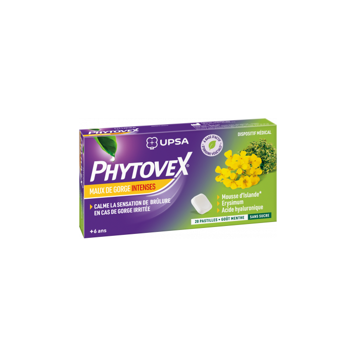Phytovex Pastilles sans sucre Maux de gorge intenses Upsa - boîte de 20 pastilles