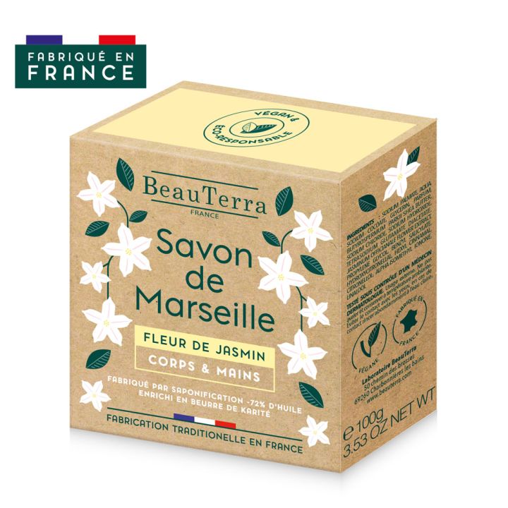 Savon de marseille fleur de jasmin Beauterra - pain de 100g
