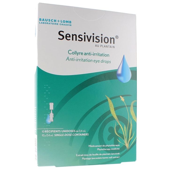Sensivision au plantain collyre anti-irritation Bausch + Lomb - 10 récipients unidoses de 0,4 ml