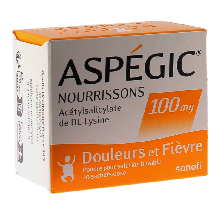 Aspegic nourrissons 100mg poudre pour solution buvable en sachet-dose - boîte de 20 sachets