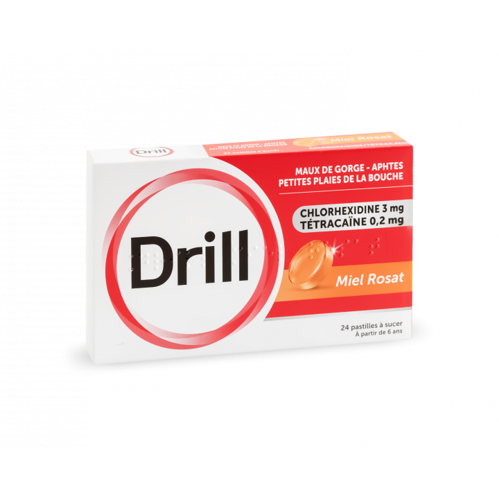 Drill miel rosat pastille à sucer - boîte de 24 pastilles