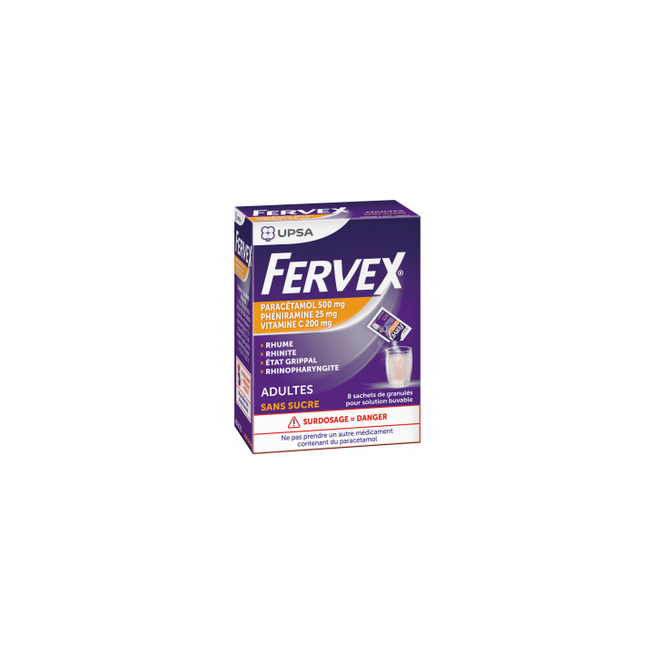 Fervex adulte sans sucre granulés en sachet Upsa - boite de 8 sachets