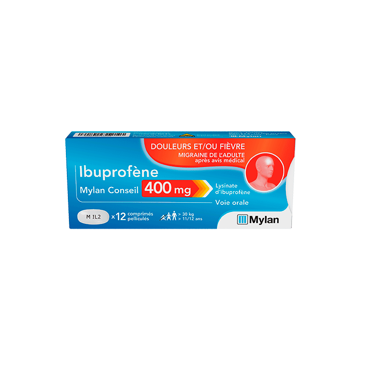 Ibuprofène 400 mg Mylan comprimé pelliculé - boite de 12 comprimés