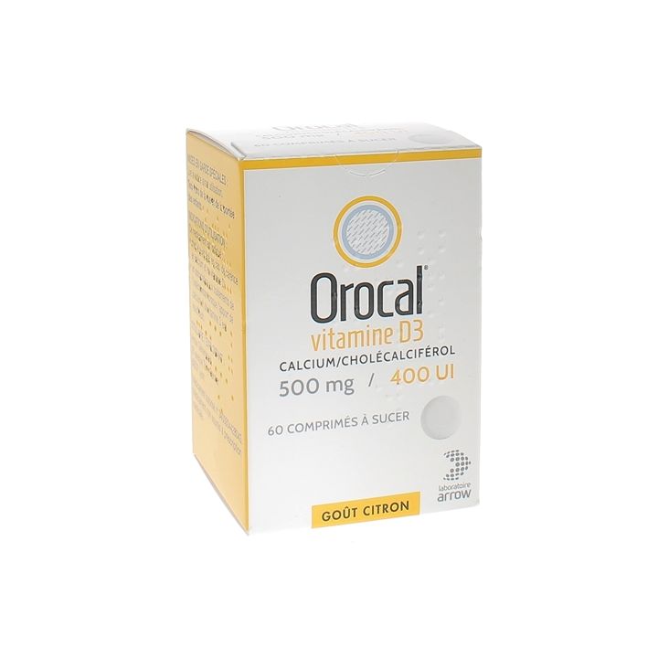 Orocal Vitamine D3 500mg/400 U.I comprimé à sucer - boîte de 60 comprimés