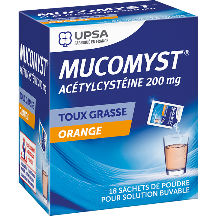 Mucomyst 200mg poudre pour solution buvable en sachet Upsa - boite de 18 sachets