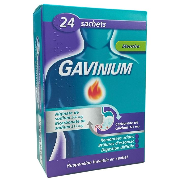 Gavinium carbonate de calcium menthe - boite de 24 sachets