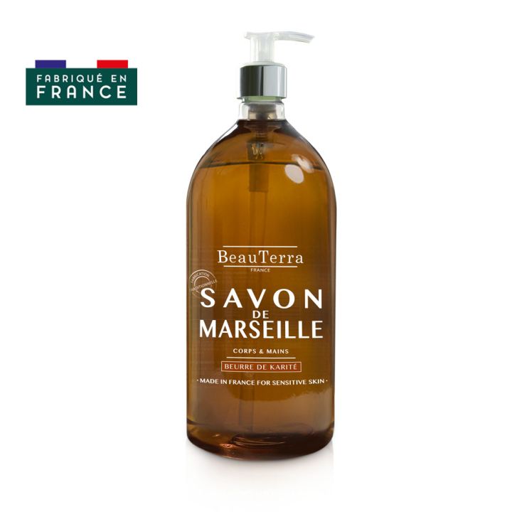 Savon de marseille beurre de karité Beauterra - flacon-pompe de 1L