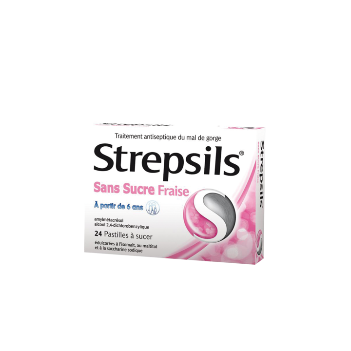 Strepsils Fraise sans sucre pastille à sucer - boite de 24 pastilles