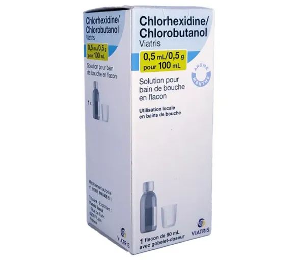 Chlorhexidine / Chlorobutanol solution pour bain de bouche Viatris - flacon de 90ml