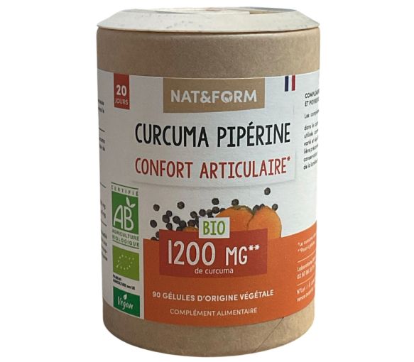 Curcuma Pipérine 1200mg Ecoresponsable confort articulaire Nat&Form - boite de 90 gélules - image 1