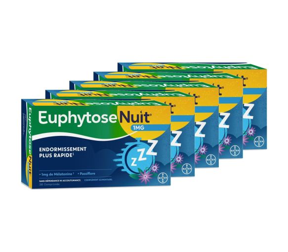 Euphytose Nuit Sommeil Mélatonine et Passiflore 30 comprimés (lot de 5) - image 1
