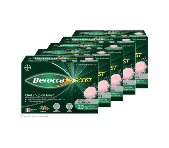 Berocca Boost Vitamines, Caféine et Guarana - boîte de 20 comprimés effervescents (lot de 5)