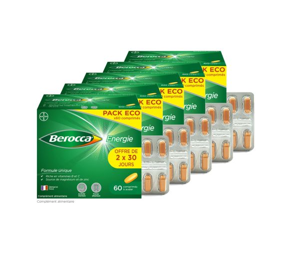 Berocca Energie  Vitamine B et C, magnésium et Zinc 60 comprimés pellicules (lot de 5) - image 1