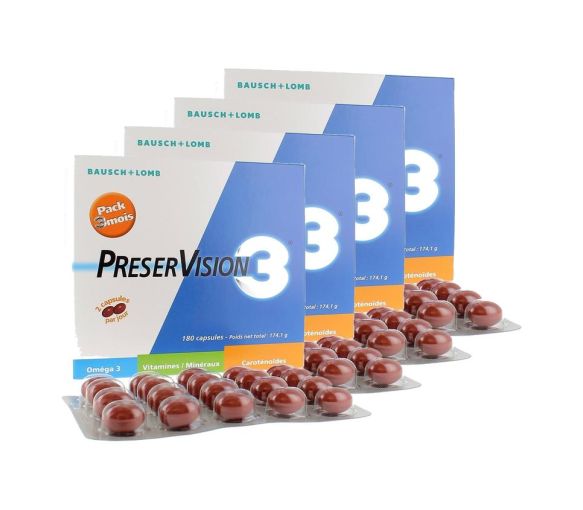 Preservision 3 complément alimentaire à visée oculaire Bausch lomb - Boite de 180 capsules (lot de 4)