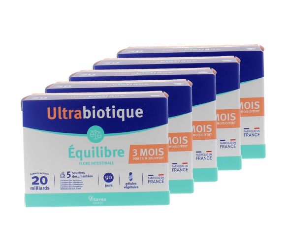 Ultrabiotique Équilibre Nutrisanté - boîte de 60 gélules végétales + 30 gélules offertes (lot de 5)