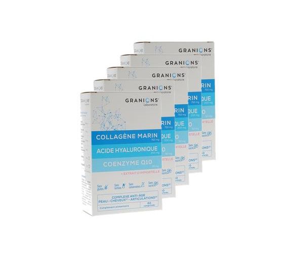 Collagène marin acide hyaluronique coenzyme Q10 Granions - boîte de 60 comprimés (lot de 5)