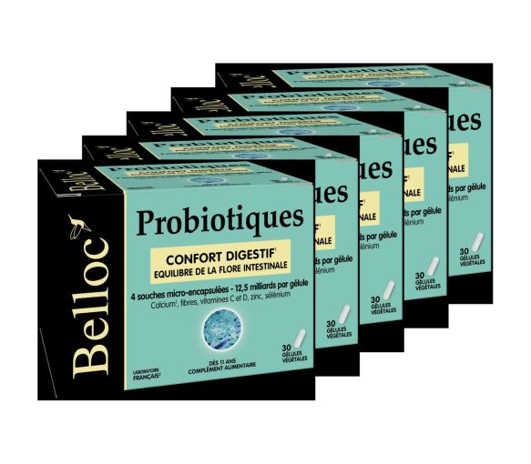 Probiotiques Confort digestif Belloc - boîte de 30 gélules végétales (lot de 5)