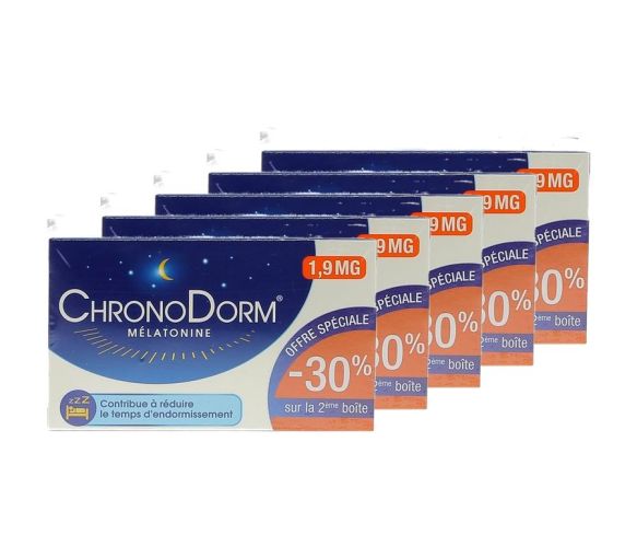 ChronoDorm Mélatonine 1.9 mg Laboratoire Iprad - lot de 2 boîtes de 30 comprimés (lot de 5)