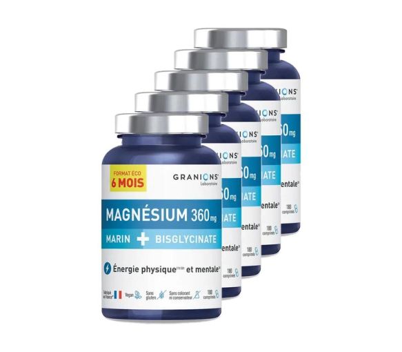 Magnésium marin + bisglycinate 360mg Granions - pot de 180 comprimés (lot de 5) - image 1