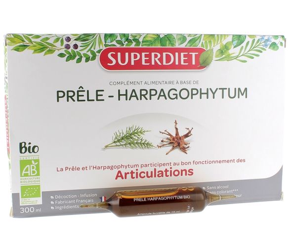 Prêle Harpagophytum Bio Super Diet - coffret 20 ampoules de 15 ml